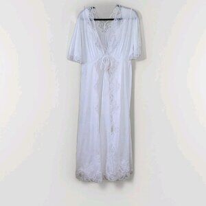 Vtg Gafer Full Slip Nightgown Robe Set IT 4 L White Nylon Calais Lace Italy NOS